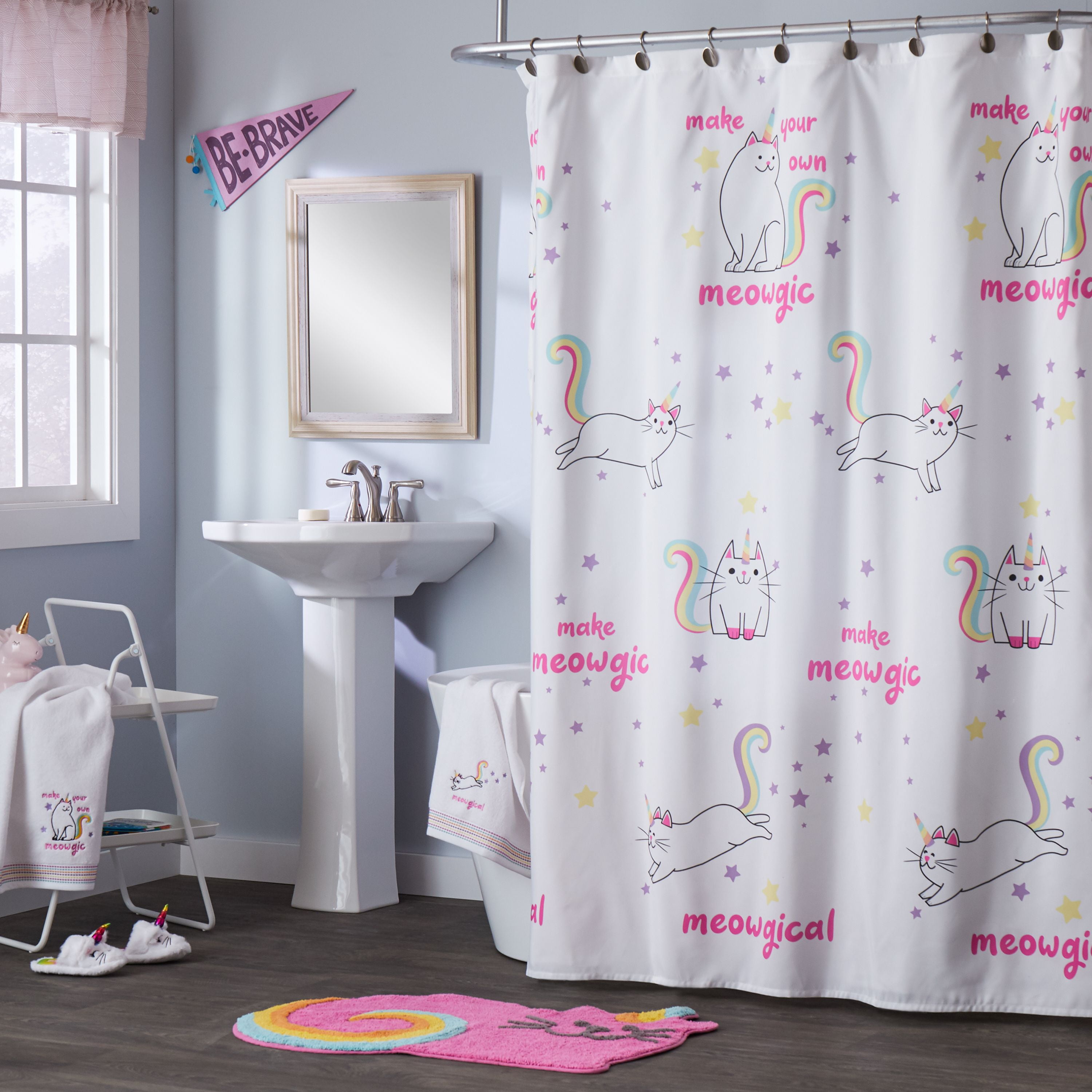 Skl Home Meowgical Shower Curtain 70, Magical Thinking Pom Shower Curtain
