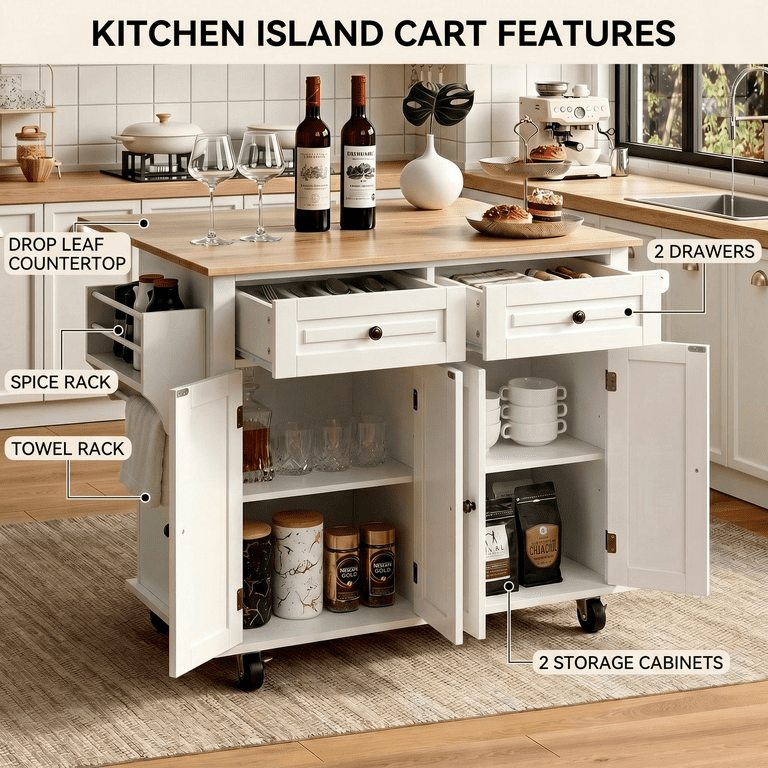 モトリー・クルー×JUNK FOOD×Winterland スカル　白チビT RichYa Kitchen Island with Storage, Drop Leaf and Wheels - Walmart.com