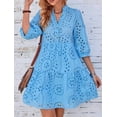 thumbnail image 4 of utcoco Women's 2026 Eyelet Lace Midi Dress V Neck Puff 3/4 Sleeve Button Tiered Sexy A Line Sun Dress, 4 of 6