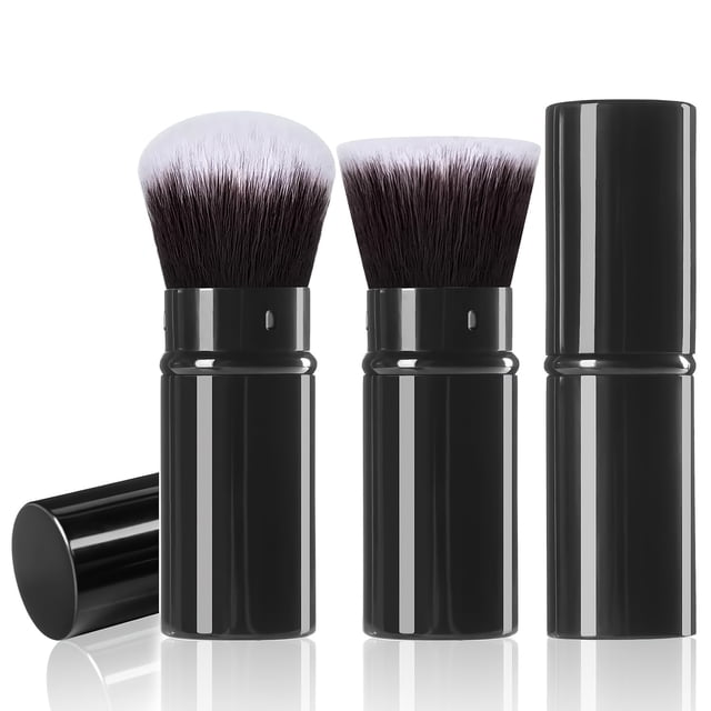 LNGOOR Pro Makeup Retractable Airbrush Kabuki Brush - Smooth Foundation Application for Liquid Cream and Powder Makeup - Durable Aluminum Handle Portable and Easy to Clean