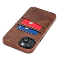 Dockem Card Case for iPhone 14 Plus with Built-in Metal Plate for Magnetic Mounting & 2 Pockets: Exec M2 (Brown)