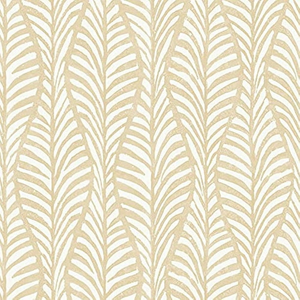 Tempaper White Clay Block Print Leaves, Designer Removable Peel and