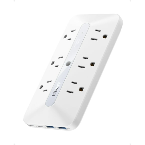 Anker Cargador de pared, protector contra sobretensiones 300J, extensor de salida 10 en 1, 6 CA, 2 puertos USB A, 2 puertos USB C, tomas de amplio espacio y carga rápida de 20 W, estación de carga de