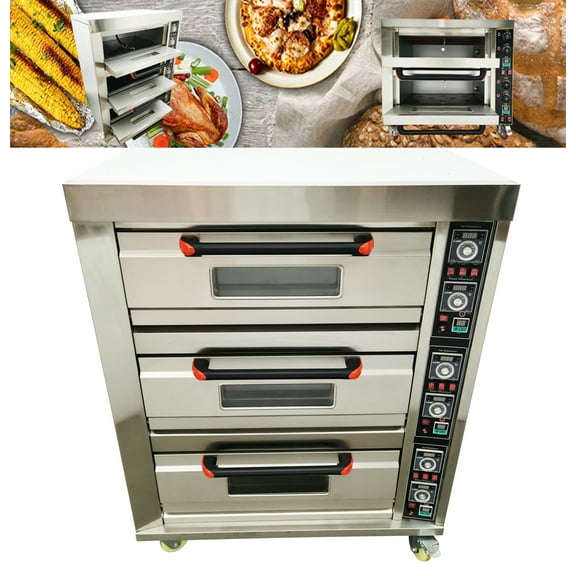 Techtongda Commercial Movable Three-layer Electric Triple Pizza Oven 6 Baking Sheets 220V