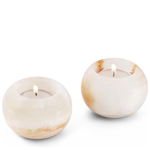 Elborse Marble Tealight Candle Holder 3 inch White Onyx Handmade Decorative Votive Candle Holder for Home Decor, Elegant Set of 2 Mini Candle Holders and Marble Taper Holder for Housewarming Gifts