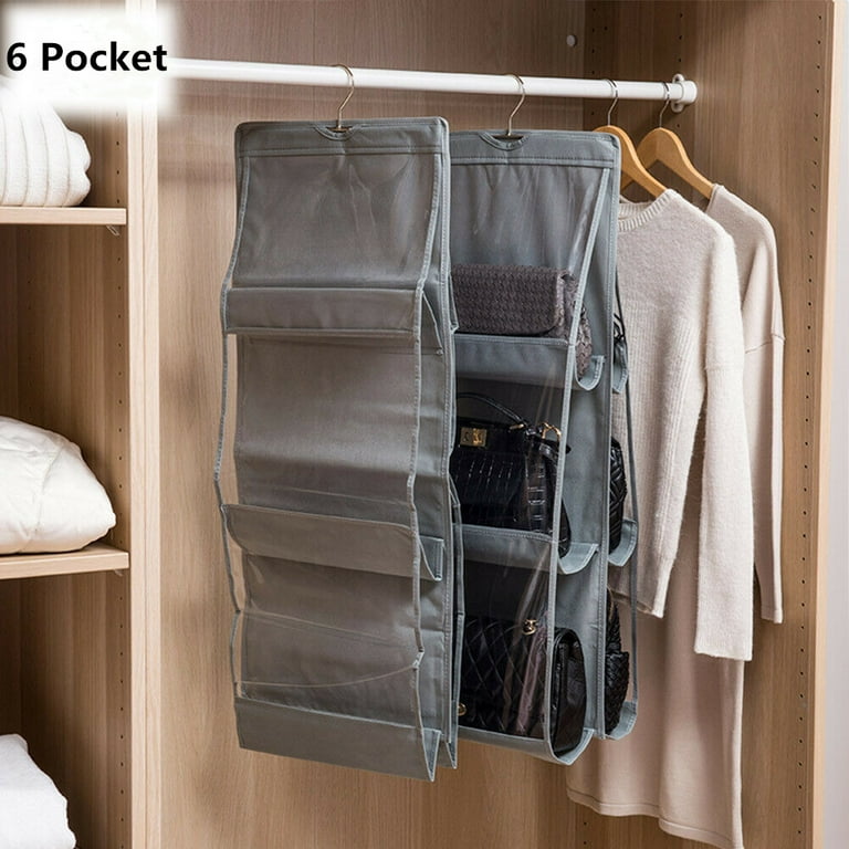 6 Pocket Hanging Handbag Organizer for Wardrobe Closet Transparent