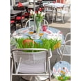 thumbnail image 4 of Outdoor Tablecloth with Umbrella Hole and Zipper, Easter Bunny Round Table Cloth 54 Inch Waterproof Tablecloth, Spring Easter Eggs Floral Blue Woodn Picnic Table Cover for Patio Camping, 4 of 7