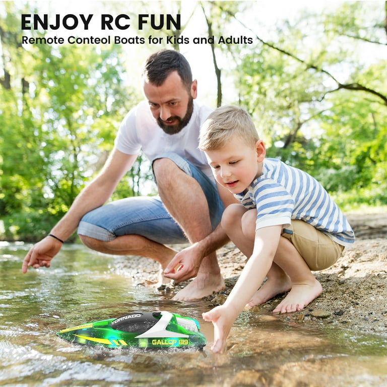 Joystone RC Boat for Pools and Lakes 2.4G 15 MPH Fast Remote Control Boat with LED Lights Racing Boats for Kids Adults with 2 Rechargeable