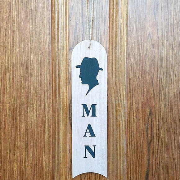 FUEENIRVA 2Pcs Beige Wooden Toilet Sign for Washroom Direction Suitable for Home Hotel Public Toilets