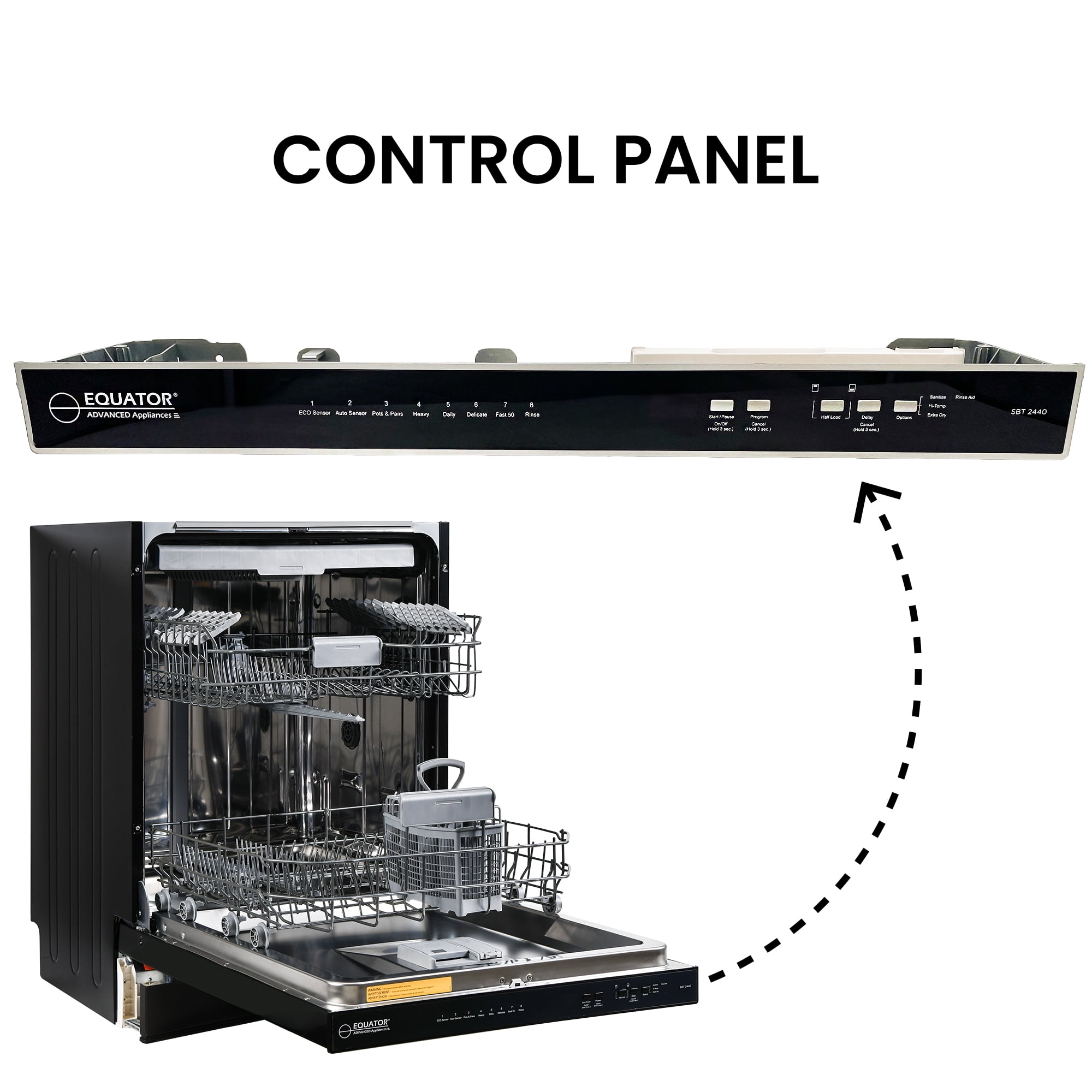 Equator 24" Built-In Dishwasher with 8 wash settings, Quiet operation and Touch Button Control Panel Made in Europe