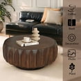 thumbnail image 3 of 31.5" Round Drum Coffee Table, Fluted Design with Walnut Solid Wood Veneer for Contemporary Living Room, 3 of 11