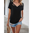 thumbnail image 4 of Tops con Escote en V y para Mujer, Camisetas de Verano, Camisetas Informales Lisas de Corta, Camisetas Negras M, 4 of 10