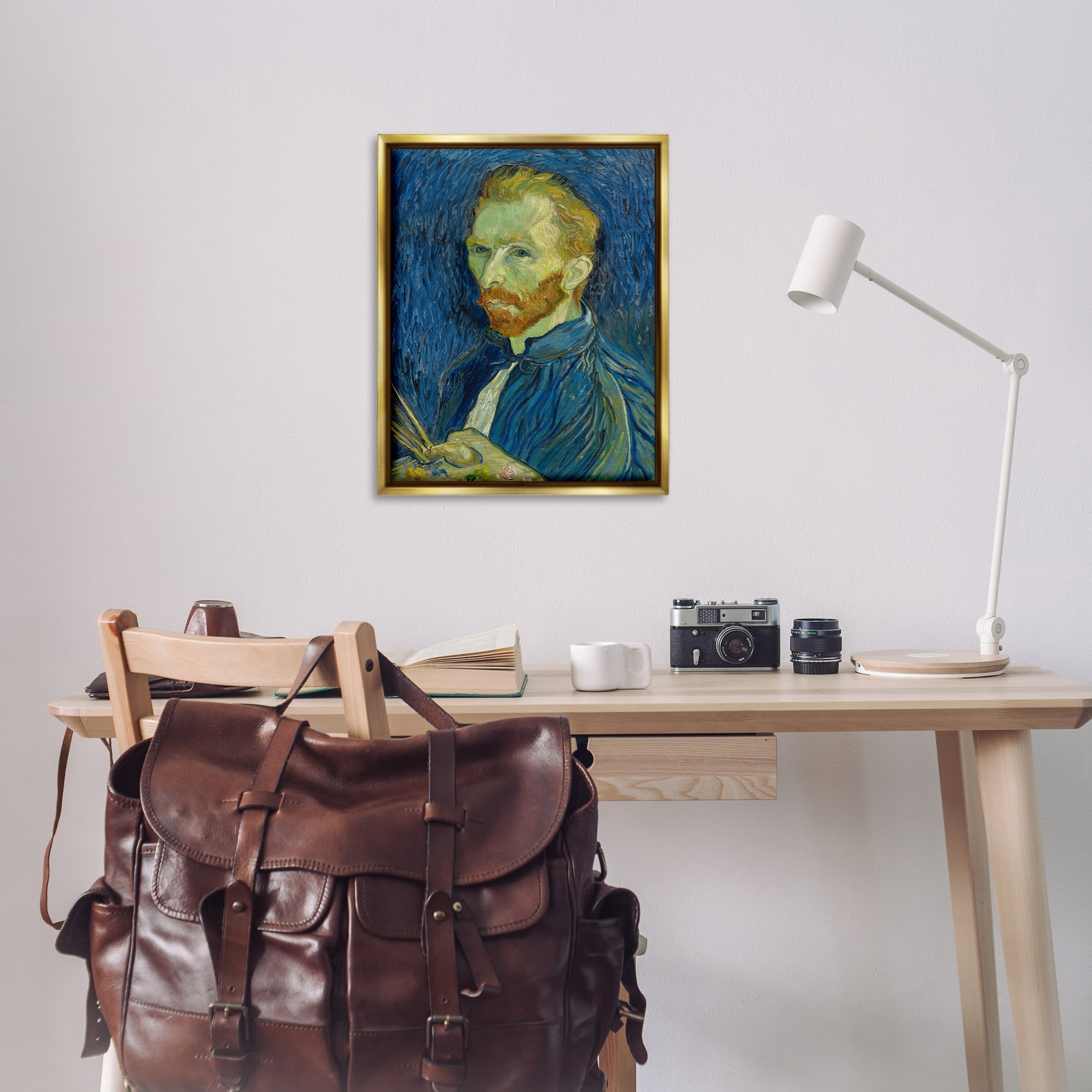 Stupell Industries Van Gogh Blue Self Portrait People Painting Gold Floater Framed Canvas Art Print Wall Art, 25 x 31