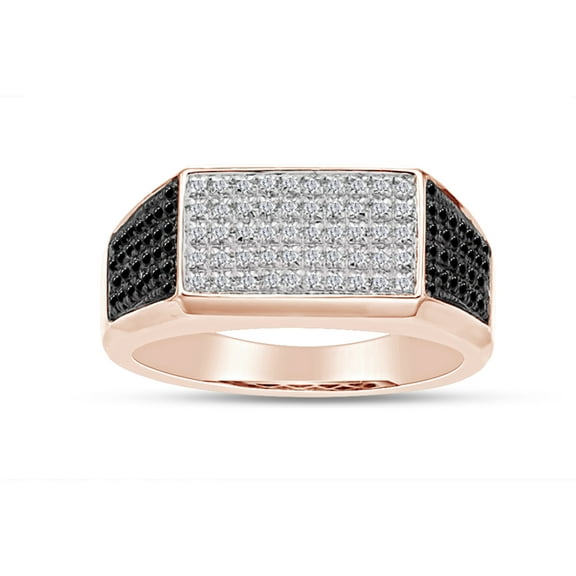 1/2 Carat Round Cut Black And White Natural Diamond Men's Wedding Band Ring In 14k Rose Gold Over Sterling Silver (0.50 Cttw, I2-I3 Clarity) Ring Size-11