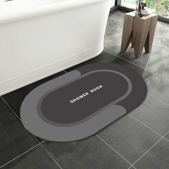 Gallickan Rubber Bath Mats, Non-Slip Quick Dry Rugs Fit Under Door Super Absorbent Thin Washable Oval Floor Bath Mat for Bathroom, Bathtub, Shower and Sink, Black
