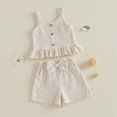 thumbnail image 6 of TOWED22 Toddler Baby Cute 2pcs Summer Outfits Sleeveless Tank Top Tee and Shorts Lovely Casual Sets Clothing(Beige,2-3 Y), 6 of 7