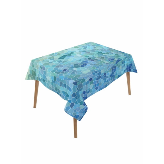 Turquoise Blue Teal Table Cloth, Chic Stained Glass Texture Aesthetic Waterproof Tablecloth for Rectangle Tables, Reusable Washable Fabric Table Cover for Restaurant Kitchen Dining Tables 52"x70"