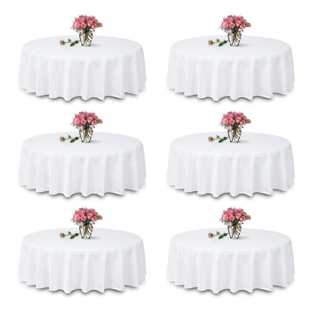 TANIASH 6 Packs Nappe Ronde Blanche -90inch, 100% Polyester Tissu Vêtements de Table Lavables pour Mariage / Fête