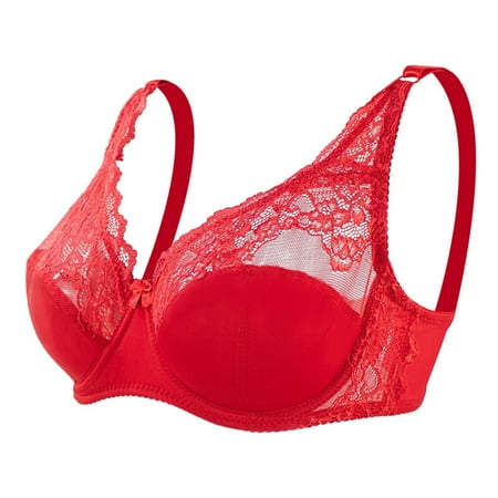 Elainilye Fashion Womens Bras Lace Underwire Gathering Bra Plus Size Comfortable Breathable Minimizer Bra