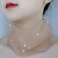 thumbnail image 3 of Visland Solid Color Neck Collar Faux Pearls Decor Elastic Organza Lace Scarf Elegant Multi-functional Elastic Neck Wrap, 3 of 8