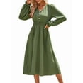 thumbnail image 3 of Mini V Neck Long Sleeve Dress for Women A-Line High Waisted Casual Flowy Dress for Cocktail Wedding Guest Green L, 3 of 9