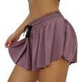 thumbnail image 1 of Pantalones cortos de yoga con cordón en la cintura, dobladillo con volantes, secado rápido, 2 en 1, pantalones cortos atléticos de doble capa para mujer, para entrenamiento físico, correr, morado, XXL, 1 of 5