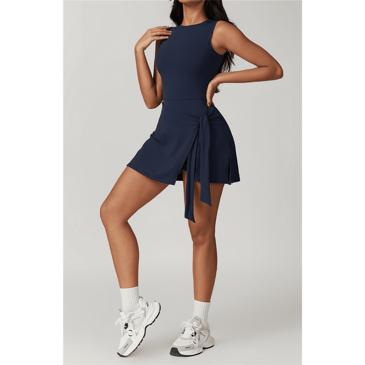 Womens High Neck Tennis Dress Sleeveless Wrap Skirt Built in Shorts Golf Athletic Dress Workout Rompers Badge Blue XL