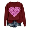 thumbnail image 6 of Viikei Tops for Women Plus Size Clearance,Women's Round Neck Lover's Love Top Hoodie Long Sleeved Round Neck Top Wine XXL, 6 of 6