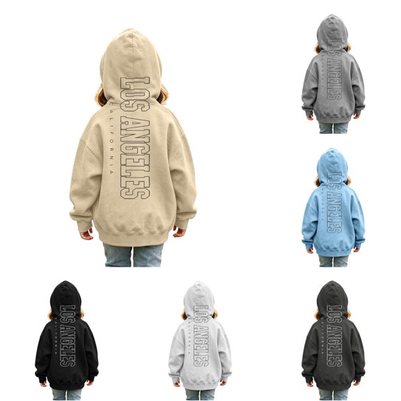 Kids Letter Print Hoodie No Drawstring Long Sleeve Pullover Top For Boys Girls
