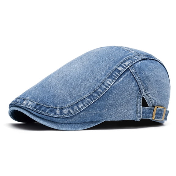 Unisex Washed Denim Newsboy Cap Adjustable Strap‑Back Breathable Cotton Bill Hat Simple Vintage Beret Head‑Accessory for Men Women Daily Outdoor