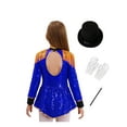 thumbnail image 2 of iiniim Girls Ringmaster Circus Outfit Halloween Long Sleeve Sequins Bodysuit with Hat Gloves Wand Set Blue 6, 2 of 7
