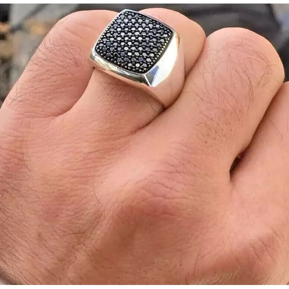 2Ct Round Cut Lab-Created Black Diamond Men's Wedding Ring 14K White Gold Plated