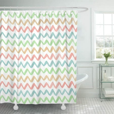 Bsdhome Watercolor Blue Light Pink, Mint Green Chevron Curtains