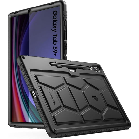 Poetic TurtleSkin Case for Samsung Galaxy Tab S9 Plus (2023 Release) 12.4 inch Case with S Pen Holder, Heavy Duty Shockproof Kids Friendly Protective Silicone Cover, Black
