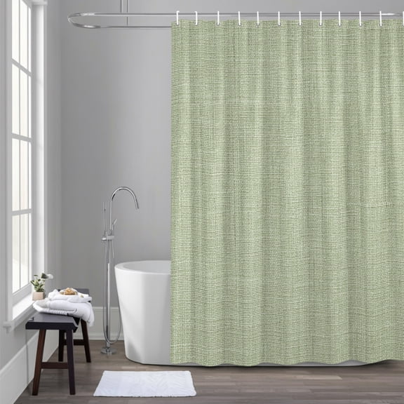 Vintage Linen 54x78 Inches Waterproof Shower Curtain, Pastoral Sage Green Linen Texture Farmhouse Bath Curtain Set with 12 Hooks Washable Shower Curtains for Bathroom Bathtub Decor