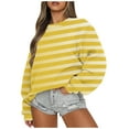 thumbnail image 1 of TIMIFIS Chandail en Molleton Rayé pour Femmes Manches Longues Décontracté Automne Hiver Mode Col Rond Chandail, 1 of 4
