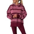thumbnail image 2 of Women'S Stripe Lounge Set Drop Shoulder Oversized Fleece Hoodie Workout Leggings Two Piece Outfits Rose Red XL, 2 of 8