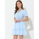 thumbnail image 2 of Mini vestido sólido de manga corta con cuello en V y cintura elástica para mujer Azul Claro XS, 2 of 5