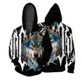 thumbnail image 2 of Sudadera con capucha y cremallera con estampado de lobo elegante Sudadera moderna y versátil para hombre Ropa informal y cómoda para hombre Sudadera para hombre, 2 of 4