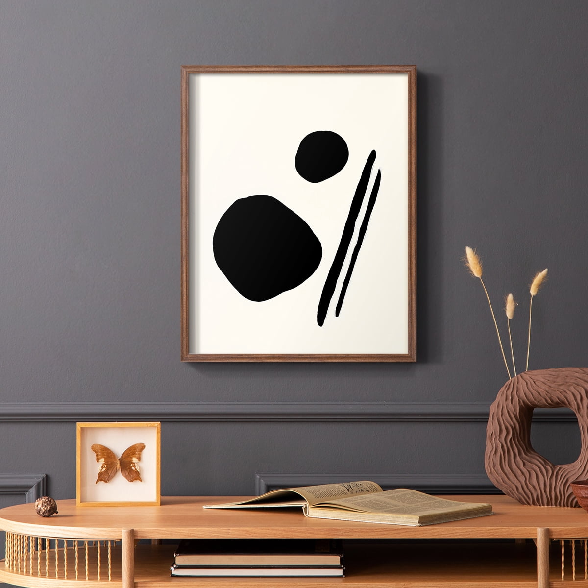 Sticks & Stones III V30 Framed Print in Brown Solid Wood Framed Print No Nail Hanging