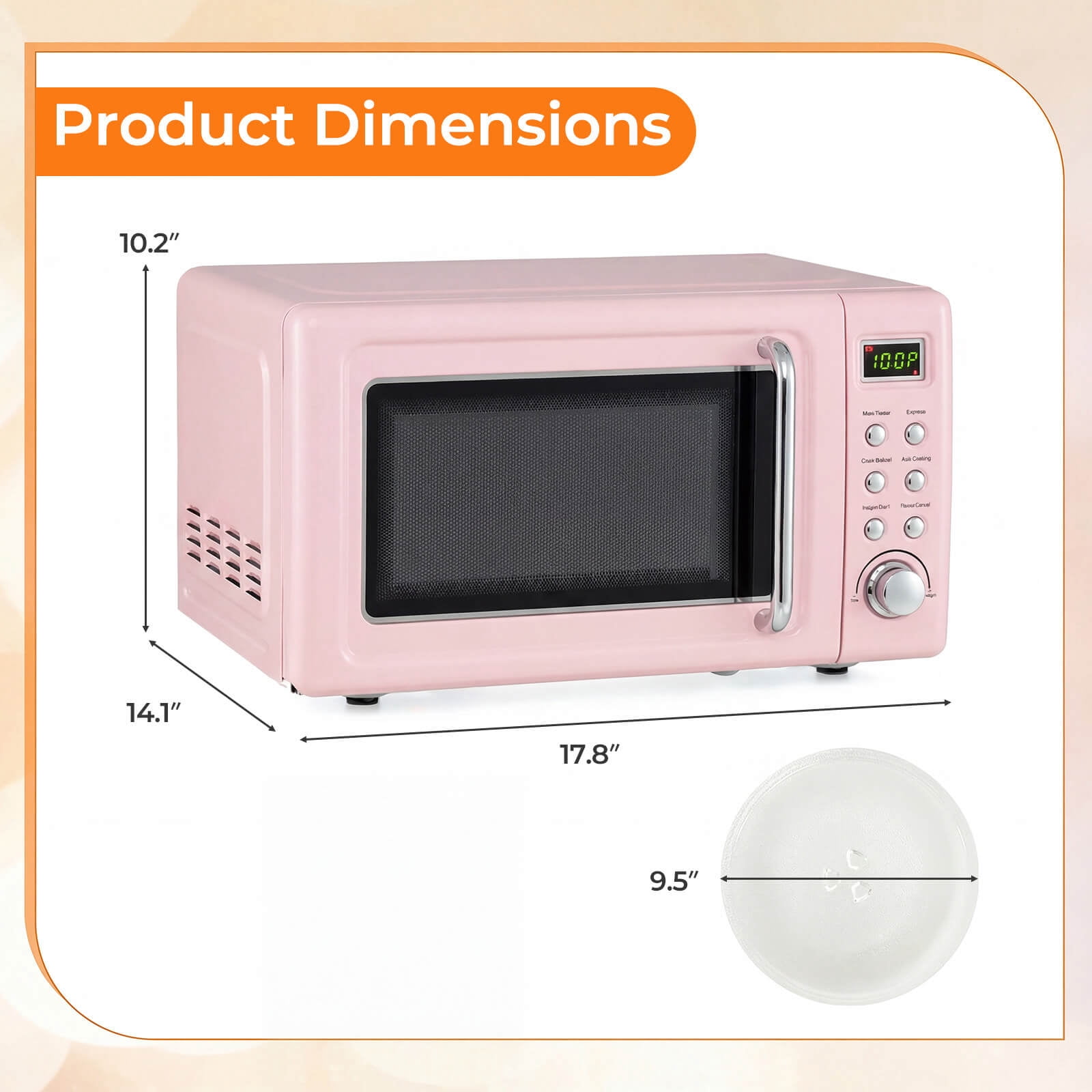 Costway 0.7 Cu.ft Retro Countertop Microwave Oven 700W LED Display Glass Turntable Pink