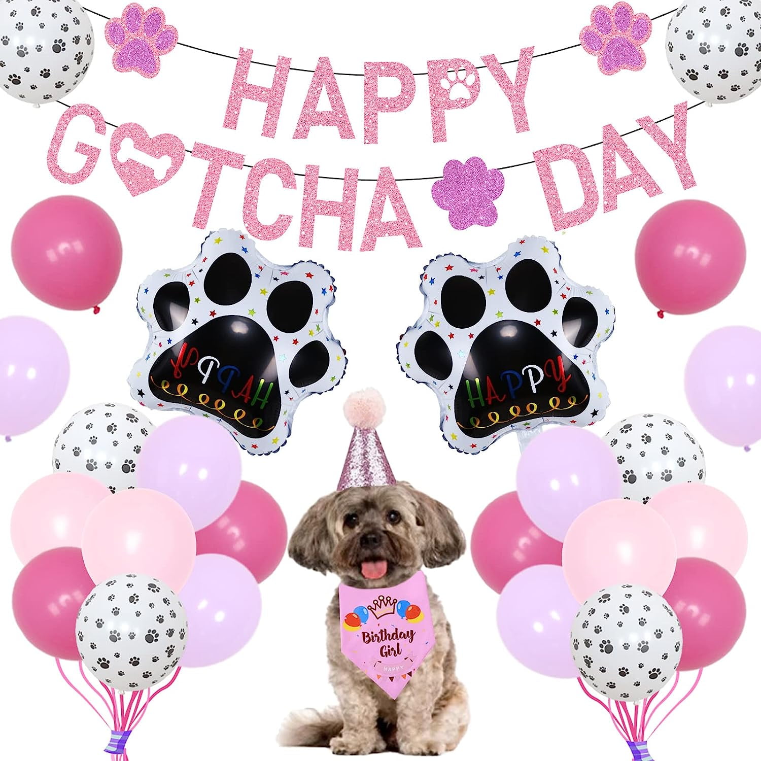 Gotcha Day Decorations Happy Gotcha Day Banner Bandana Paw Balloons