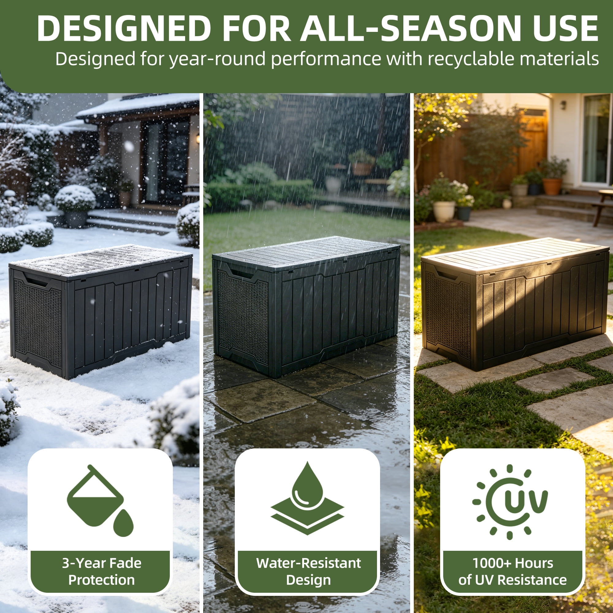 Uforic 100 Gallon Resin Deck Box, Waterproof Lockable Outdoor Storage Box for Patio Cushions Garden Tools Pool Supplies, Gray