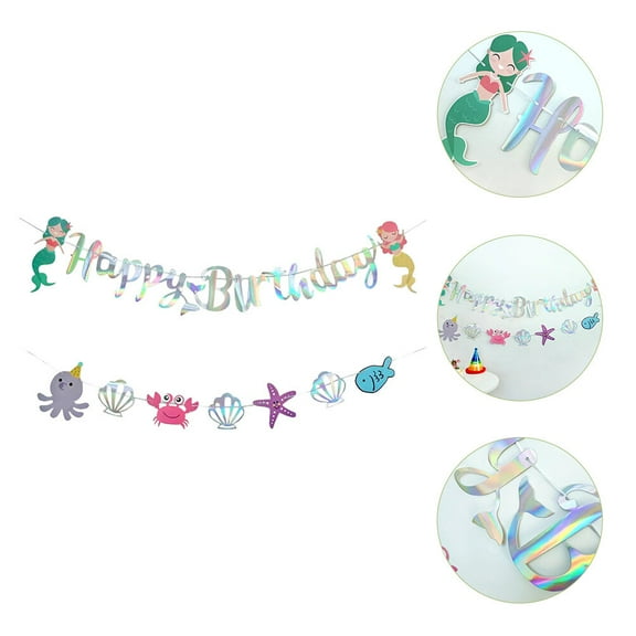 MERRYHAPY 2-Pack Mermaid Party Banner Ocean Theme Birthday Decorations Hanging for Kids and Family Celebration
