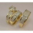 thumbnail image 2 of His Her Bridal Trio Natural Moissanite Wedding Band Ring Set in 14K Yellow Gold Plated, 2 of 4