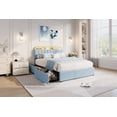thumbnail image 3 of Bed Frame with Storage Headboard, Kids Bed Frame with 2 Drawers, Velvet Upholstered Platform Bed Frame with Lights, No Box Spring Needed, Easy Assembly, 3 of 12