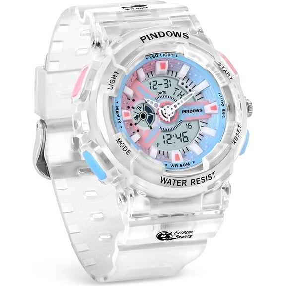 Women Watch for Women Teenagers Watch Outdoor Waterproof Digital Sports Analog Watches for Ladies Students with Stopwatch Alarm Countdown Dual Display 7 Color LED Backlight