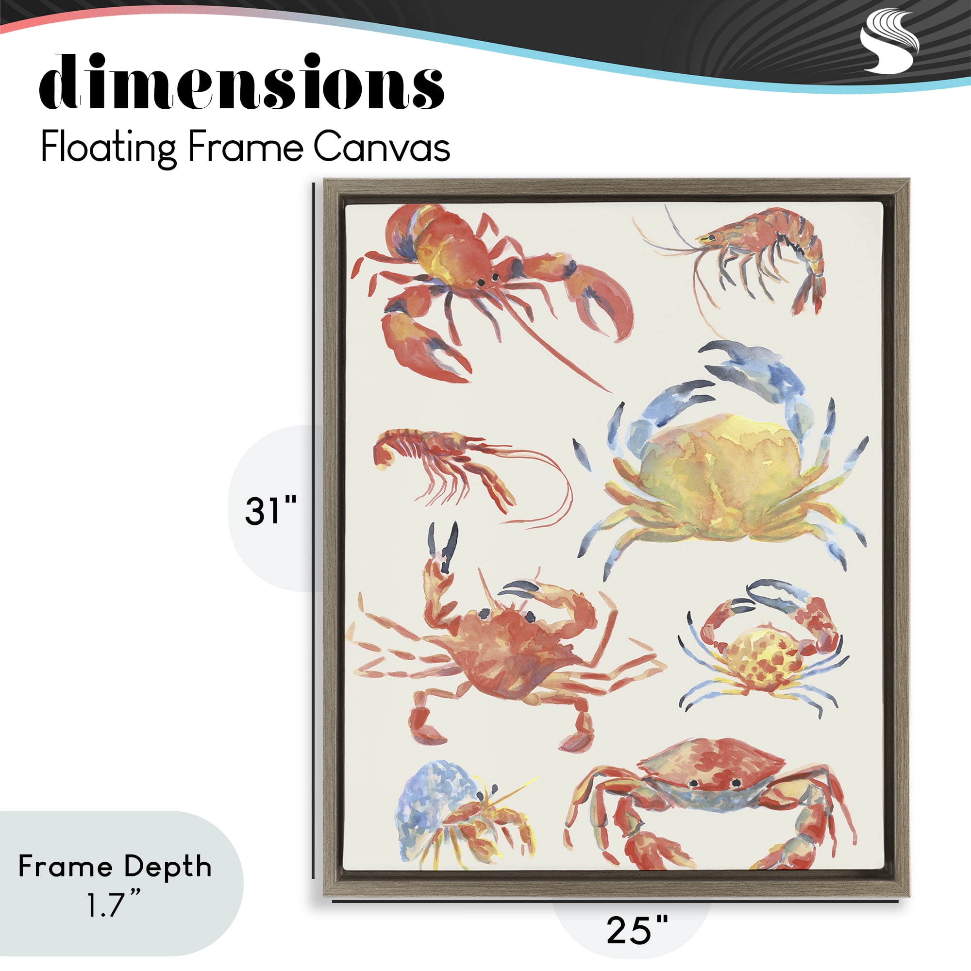 Stupell Industries Crab & Crustacean Collection Brown Framed Floater Canvas Wall Art, design by June Erica Vess