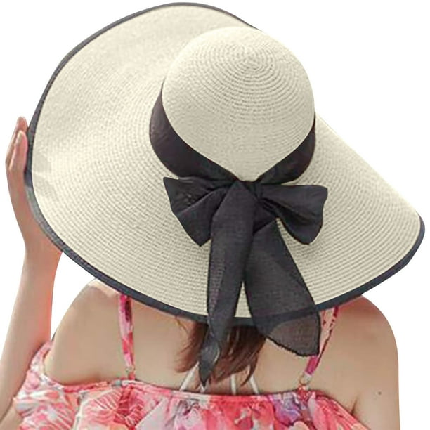 Fesfesfes Womens Sun Hat Solid Color Summer Hat Foldable Roll Up Floppy Beach Hats Uv Caps Beige One Size