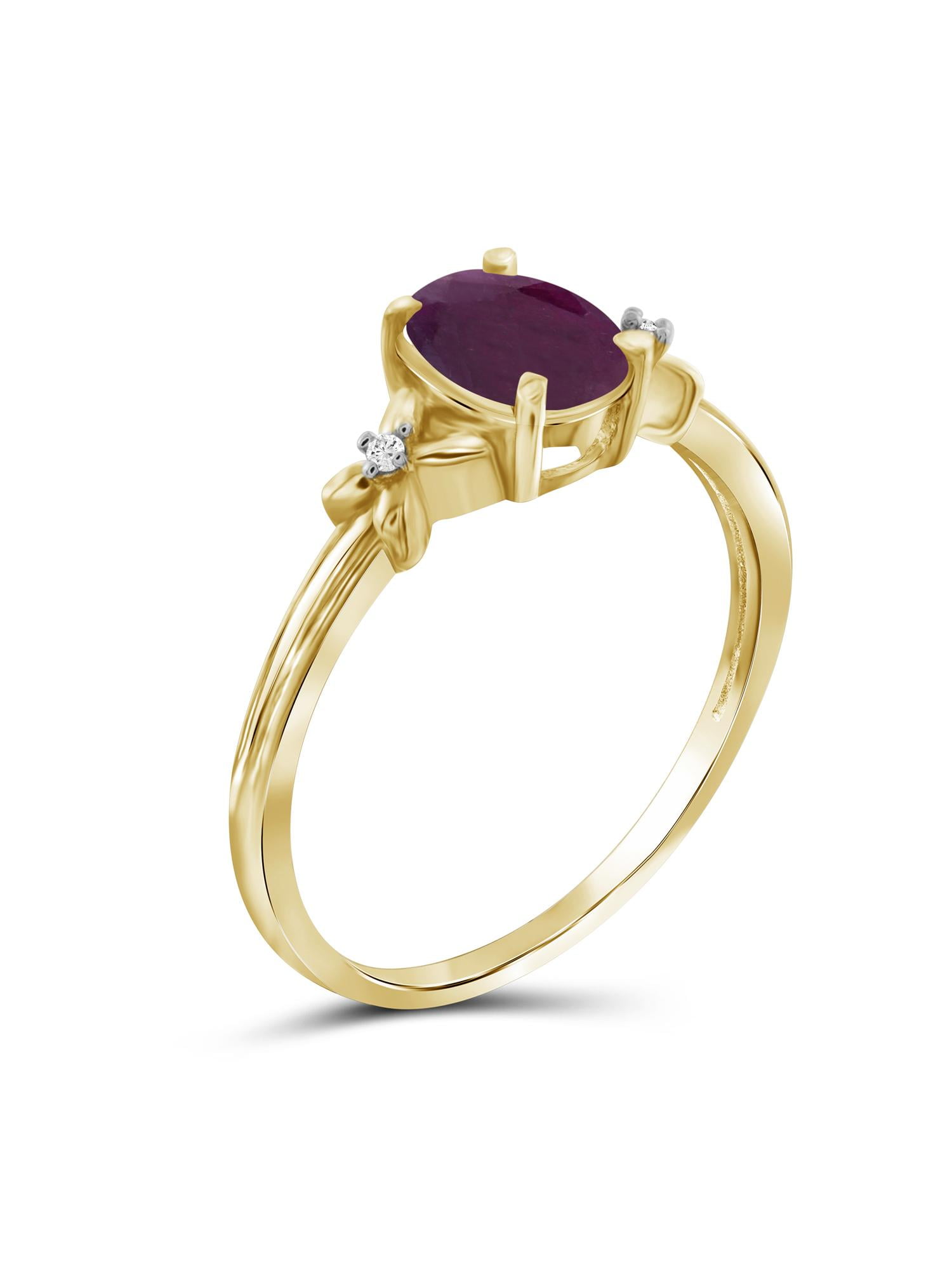 JewelersClub Ruby Ring Birthstone Jewelry – 0.75 Carat Ruby 14K Gold Plated Silver Ring Jewelry with White Diamond Accent – Gemstone Rings with Hypoallergenic 14K Gold Plated Silver Band